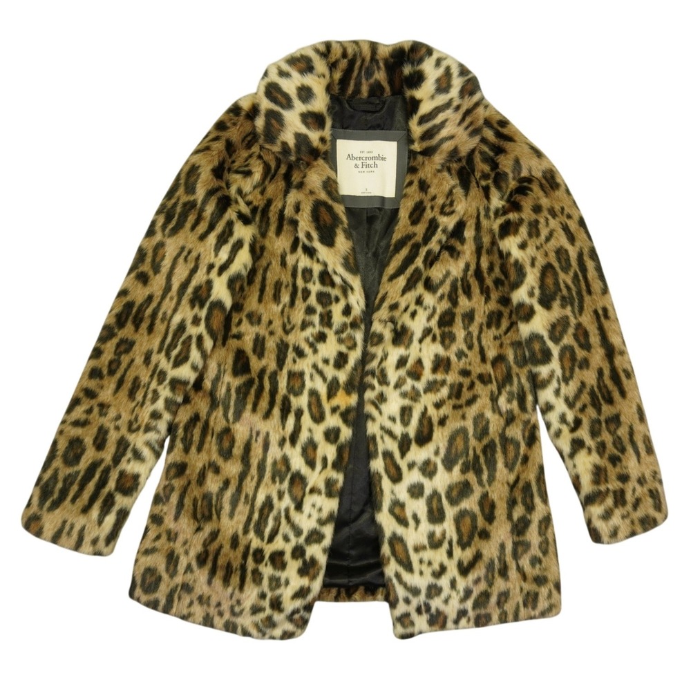 Abercrombie & Fitch Faux Fur Coat Women S Brown Leopard Print Glam Winter Jacket
